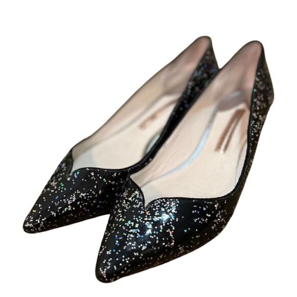 Sophia Webster Black Glitter Pointed Toe Flats Sz. 37 (US 6.5) - Picture 1 of 8